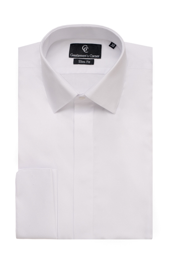 Diamond Pique White Dress Shirt - Double Cuff