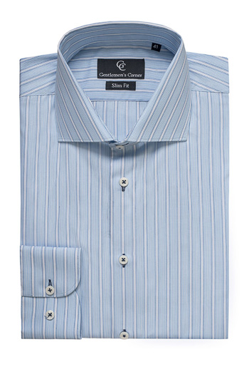 Roma Blue & White Stripe Shirt - Button Cuff