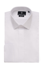 Diamond Pique White Dress Shirt - Double Cuff-