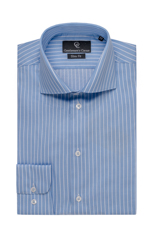 Wide Light Blue Stripe Shirt - Button Cuff