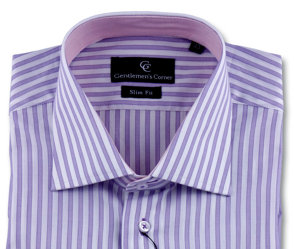 Purple Stripe White Shirt - Button Cuff, Shirts - Formal Shirts