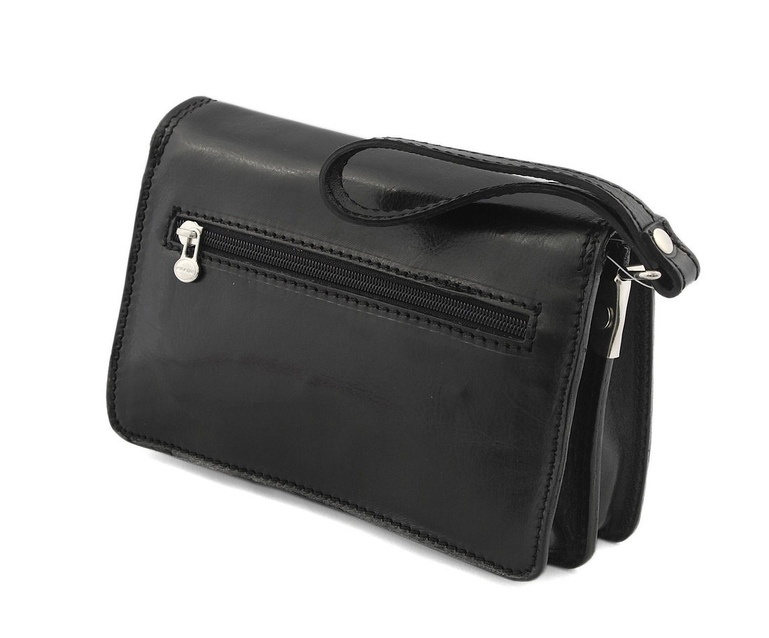Ferrara Black Leather Handy Wrist Bag, Accessories - Leather Goods