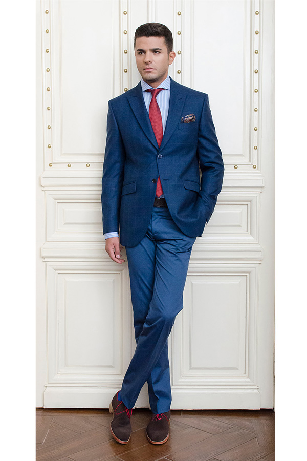 Sacou albastru in carouri Slim Fit Gentlemen`s Corner - Cape Horn - NOU!