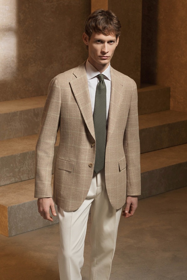 Sacou barbati carouri crem la comanda Gentlemen`s Corner